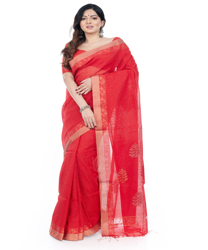 Red handwoven cotton tangail saree