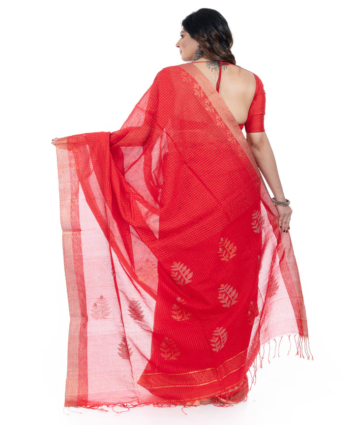 Red handwoven cotton tangail saree