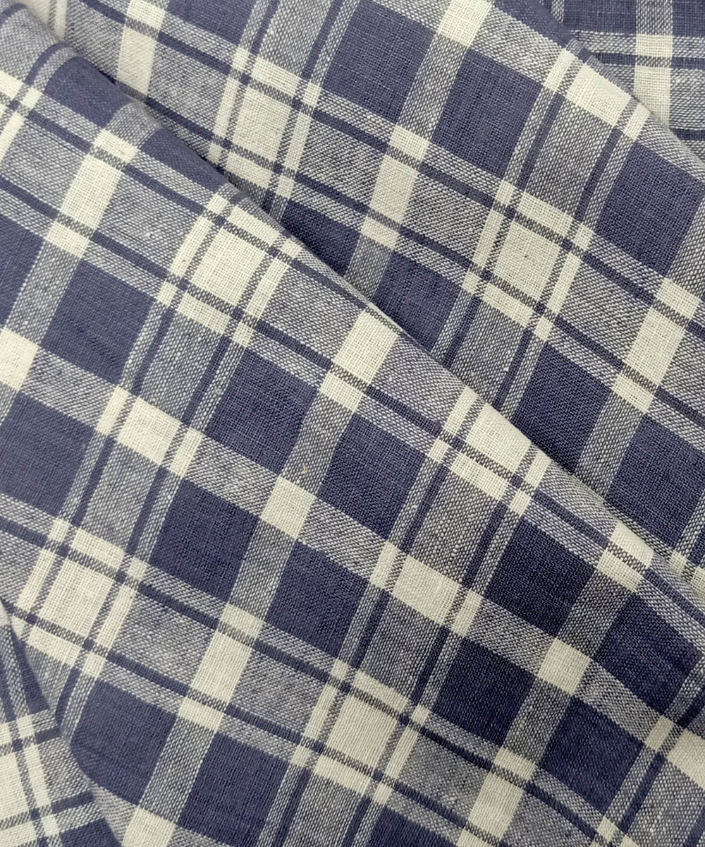 Off white grey checks handwoven cotton fabric
