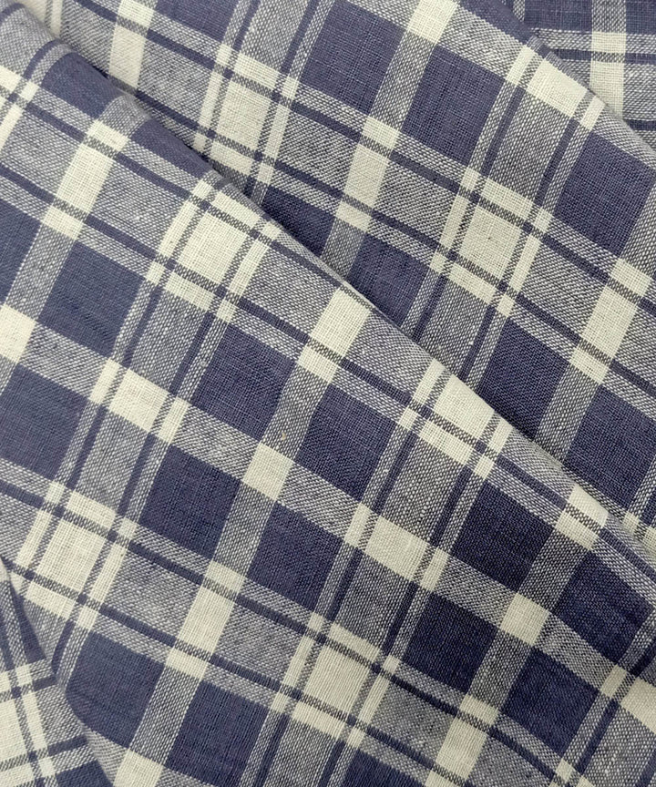 Off white grey checks handwoven cotton fabric