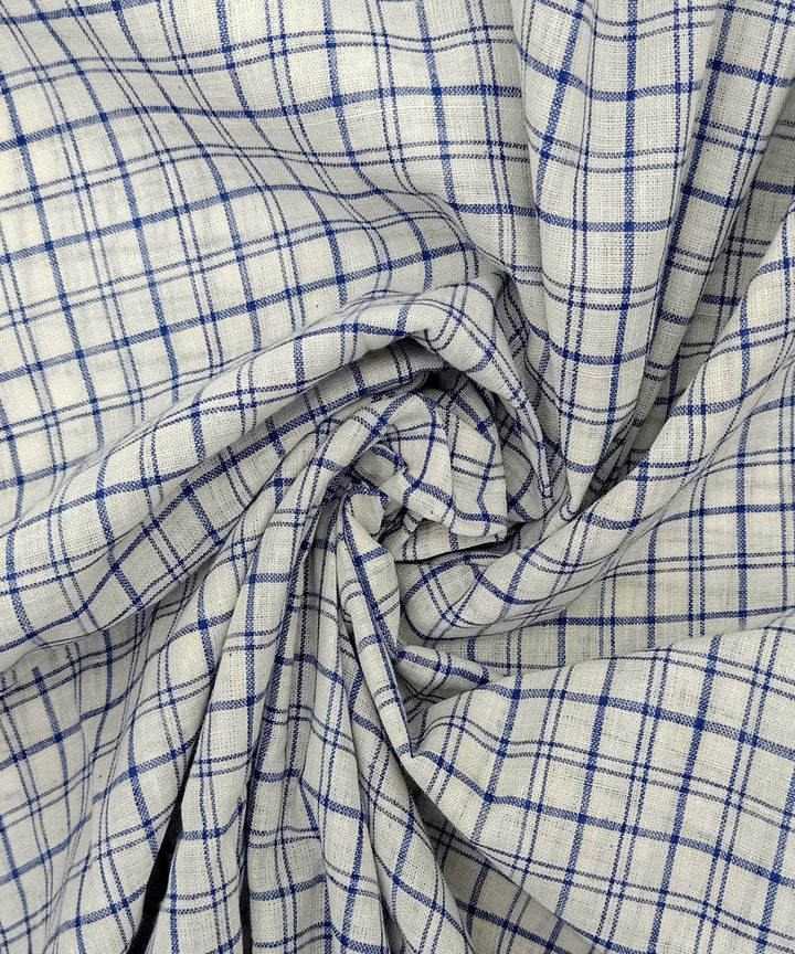 Off white blue checks handwoven cotton fabric