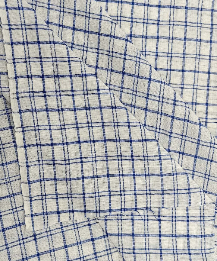 Off white blue checks handwoven cotton fabric