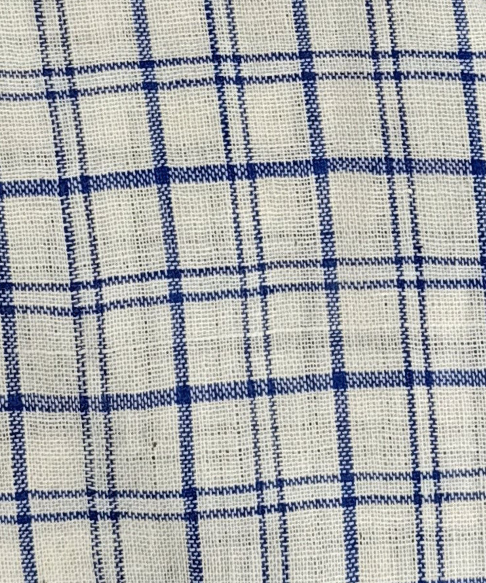 Off white blue checks handwoven cotton fabric