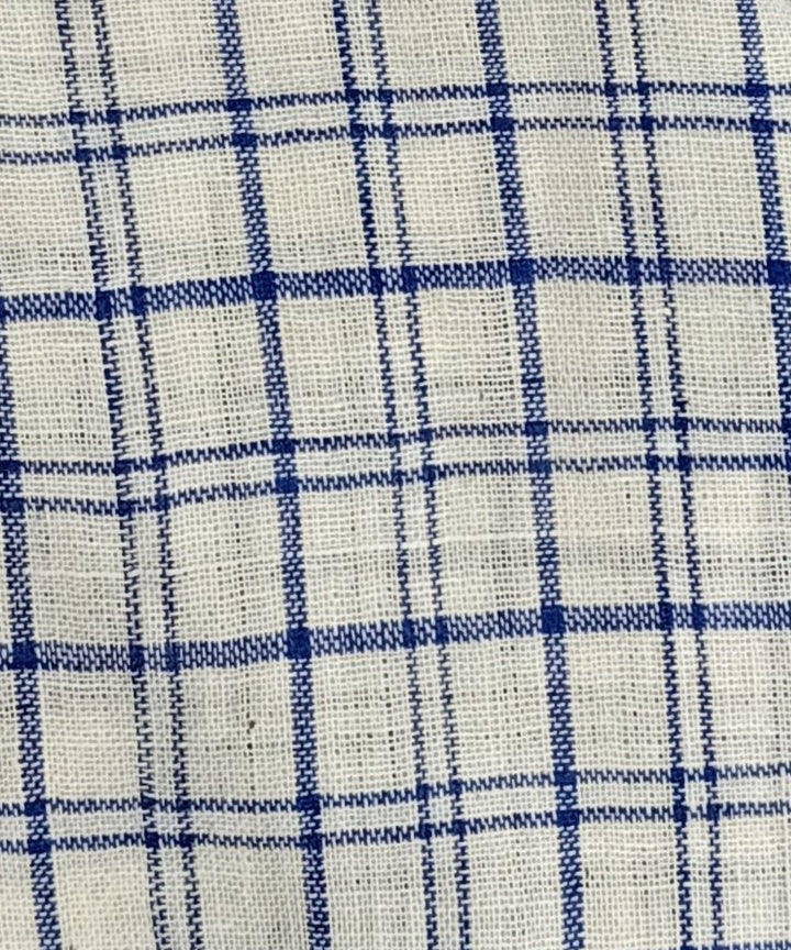 Off white blue checks handwoven cotton fabric