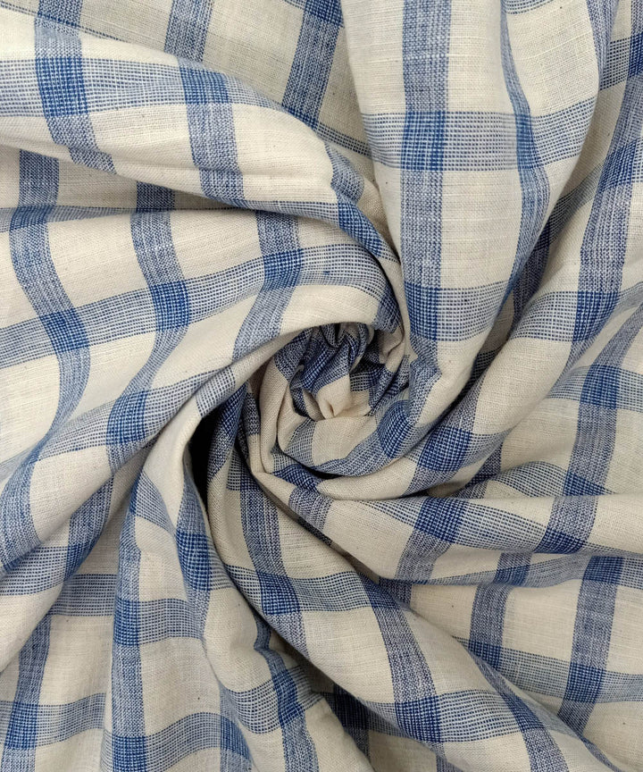Off white navy blue checks handwoven cotton fabric
