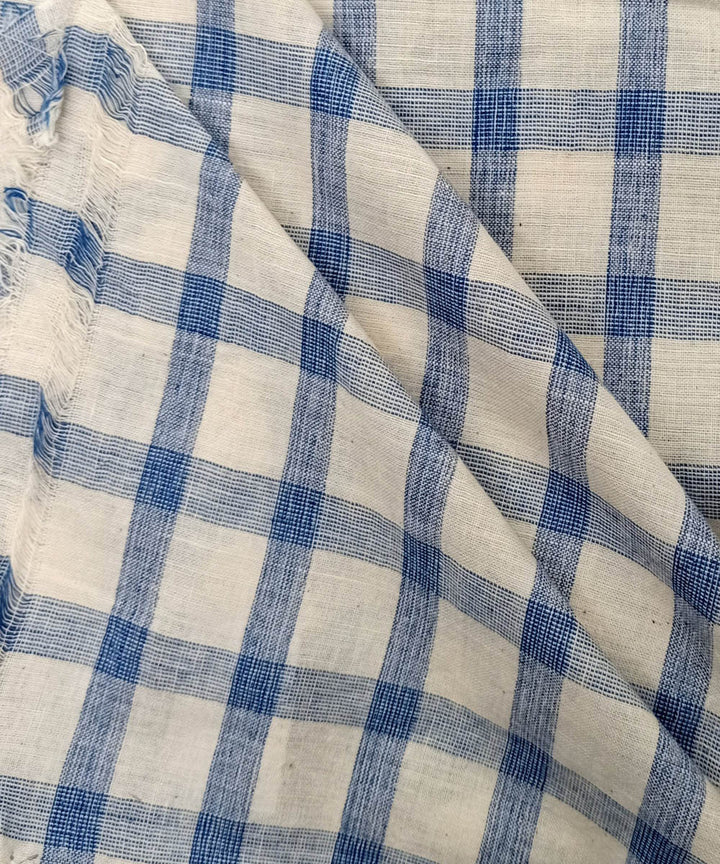 Off white navy blue checks handwoven cotton fabric