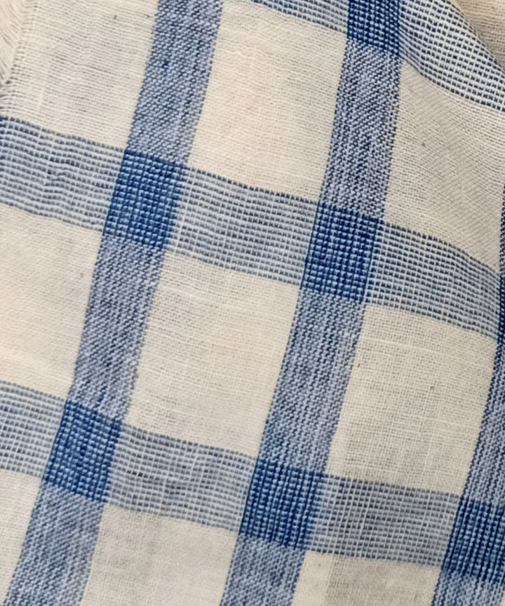 Off white navy blue checks handwoven cotton fabric