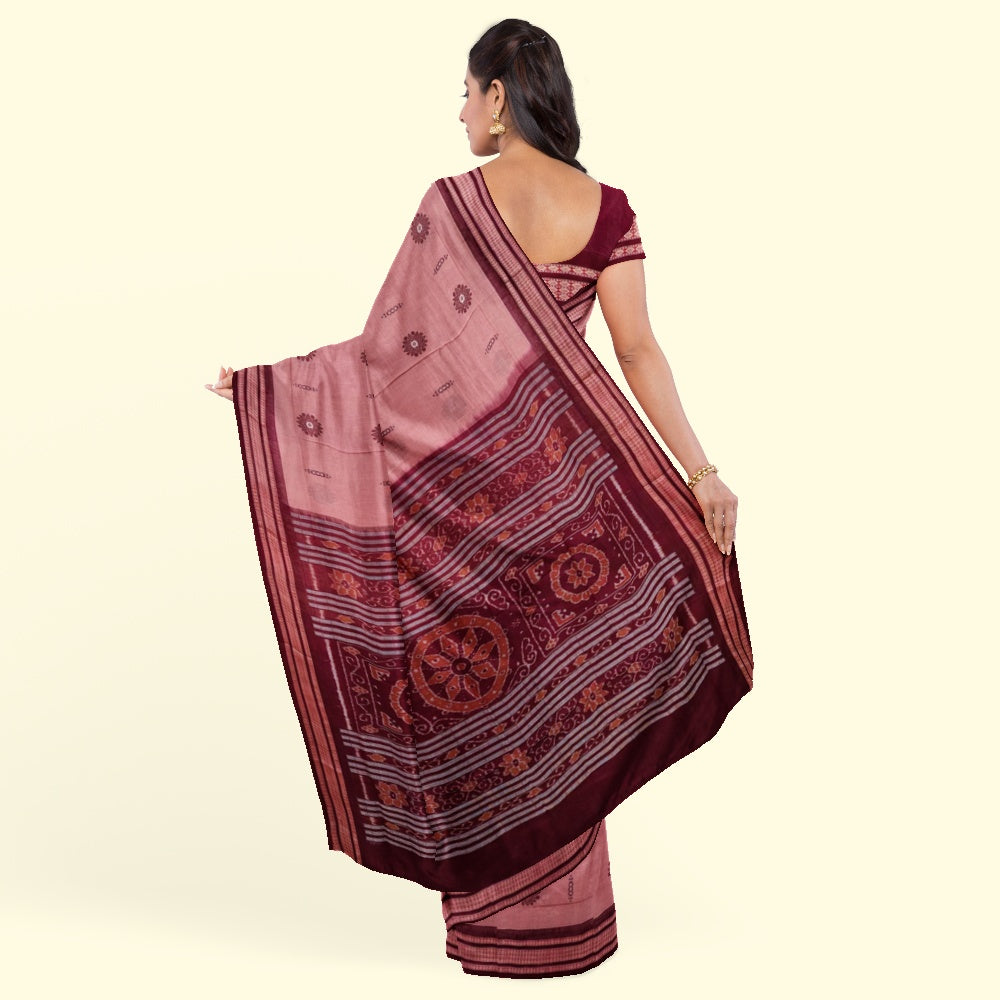 Onion maroon cotton handwoven bomkai saree