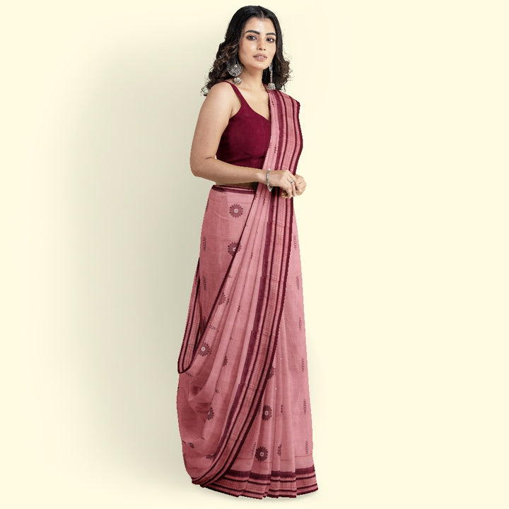 Onion maroon cotton handwoven bomkai saree