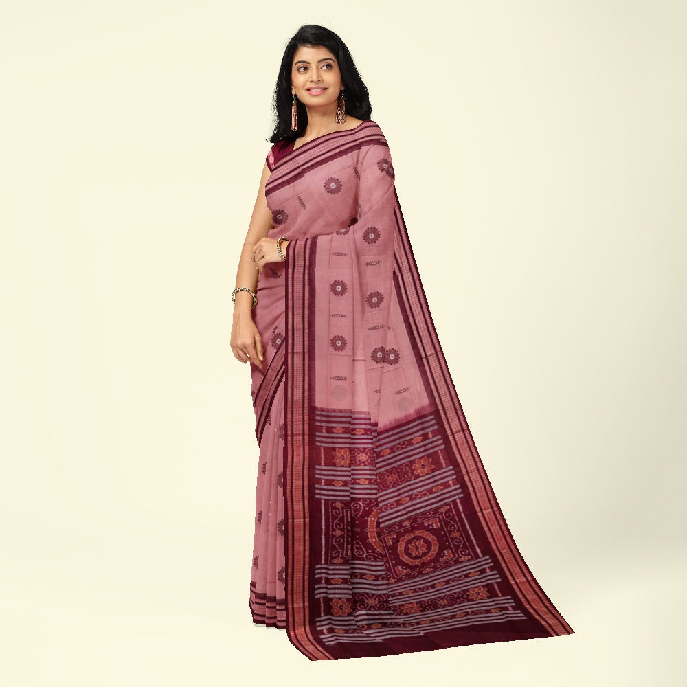 Onion maroon cotton handwoven bomkai saree