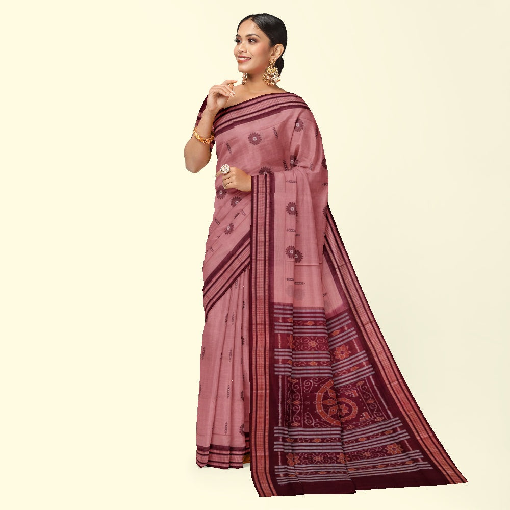 Onion maroon cotton handwoven bomkai saree