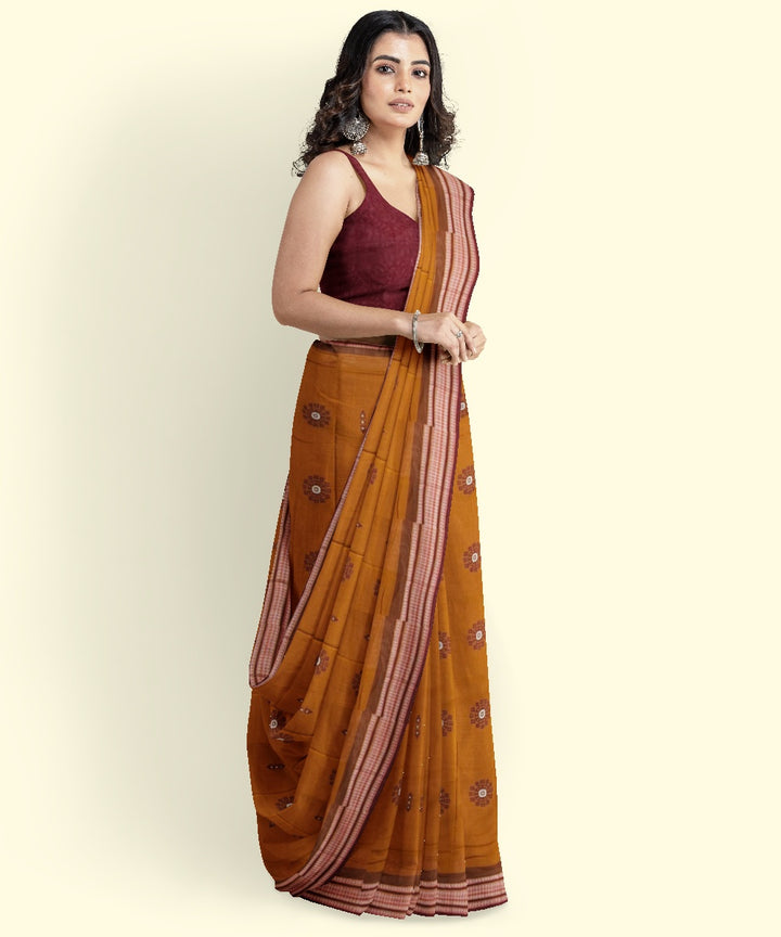 Rust maroon cotton handwoven bomkai saree