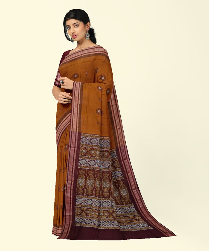 Rust maroon cotton handwoven bomkai saree