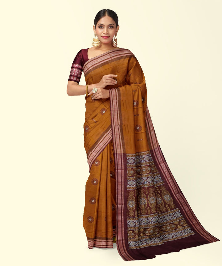 Rust maroon cotton handwoven bomkai saree