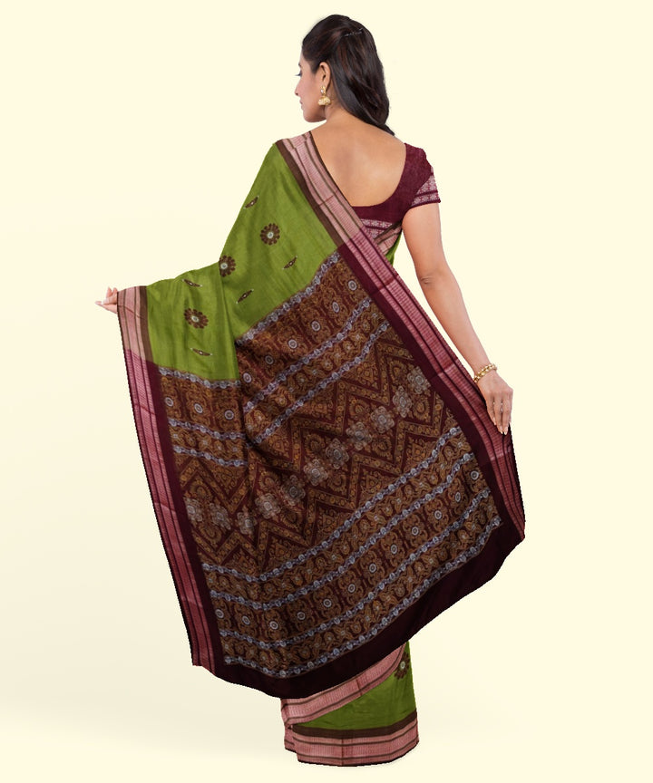 Olive green maroon cotton handwoven bomkai saree