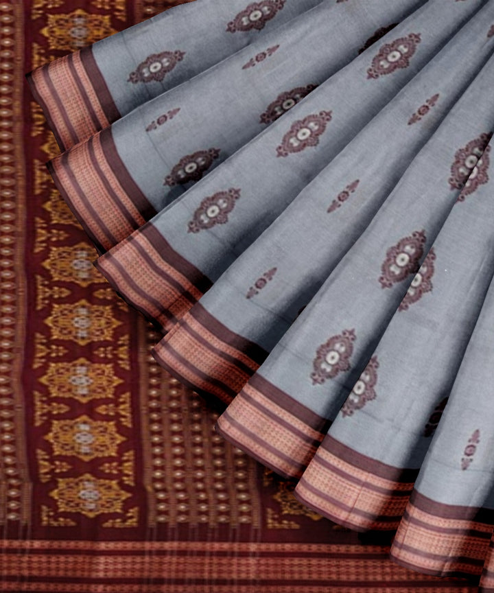 Grey maroon cotton handwoven bomkai saree