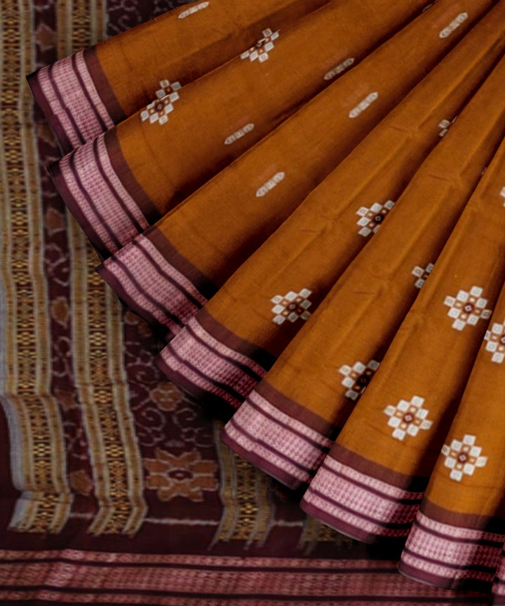 Brown maroon cotton handwoven bomkai saree