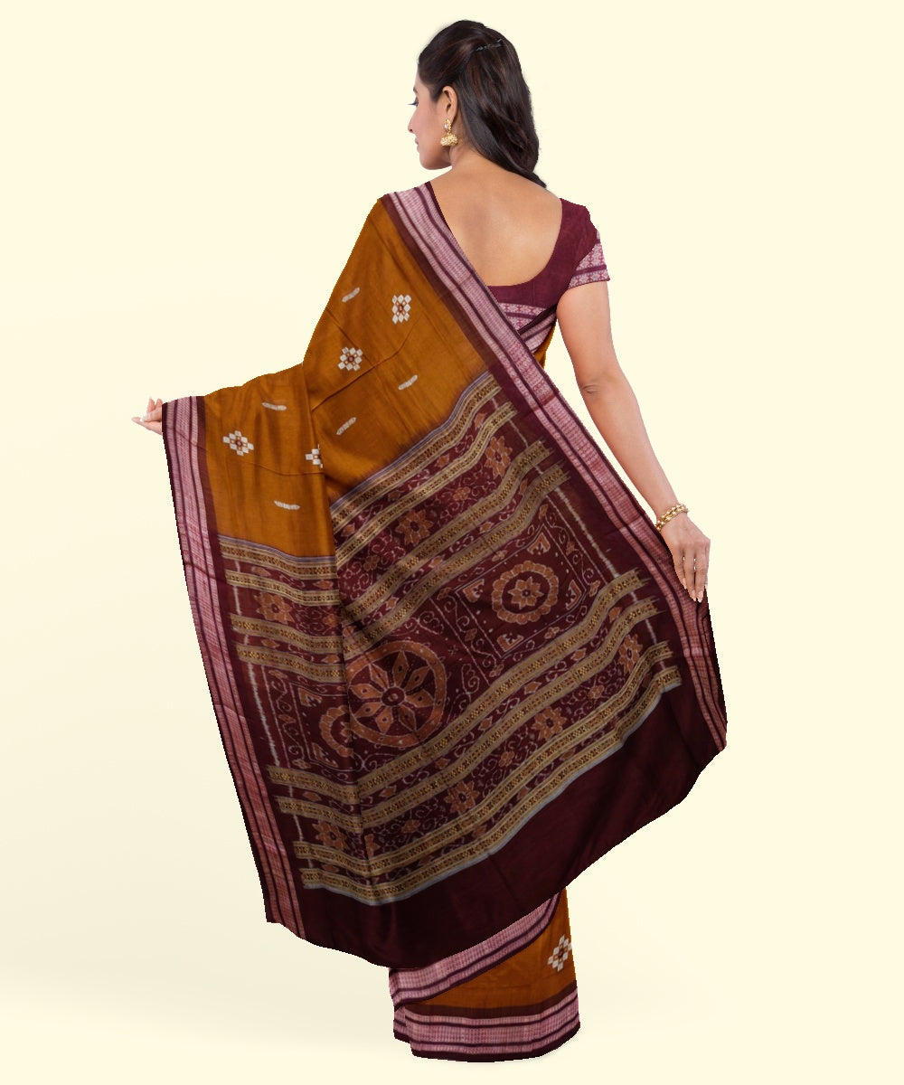 Brown maroon cotton handwoven bomkai saree