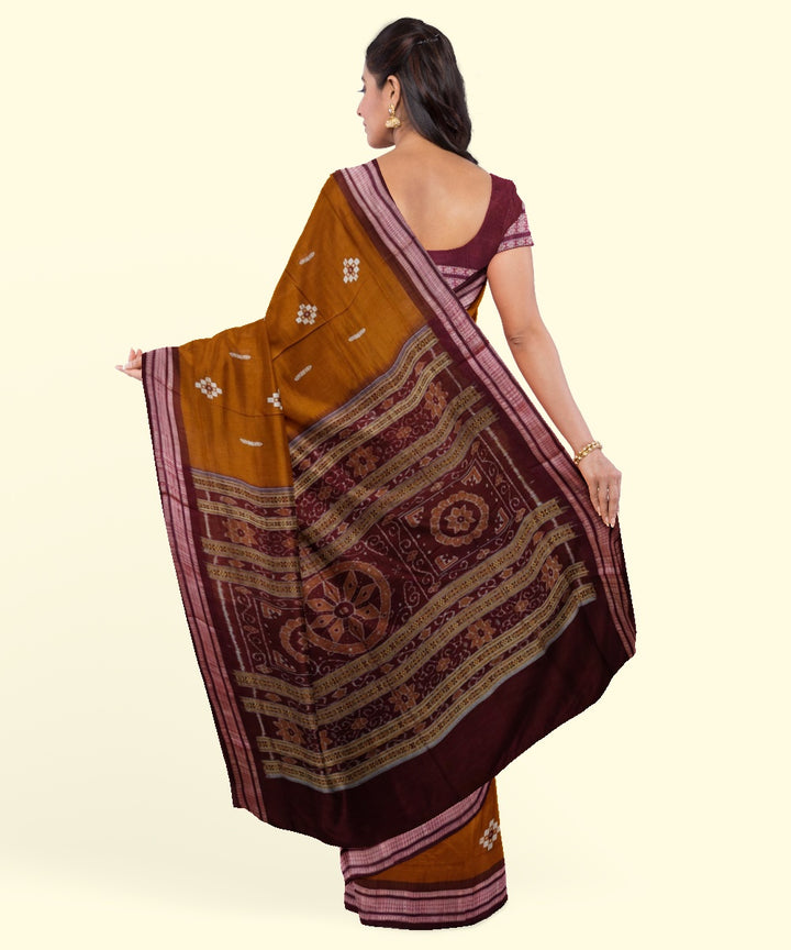 Brown maroon cotton handwoven bomkai saree