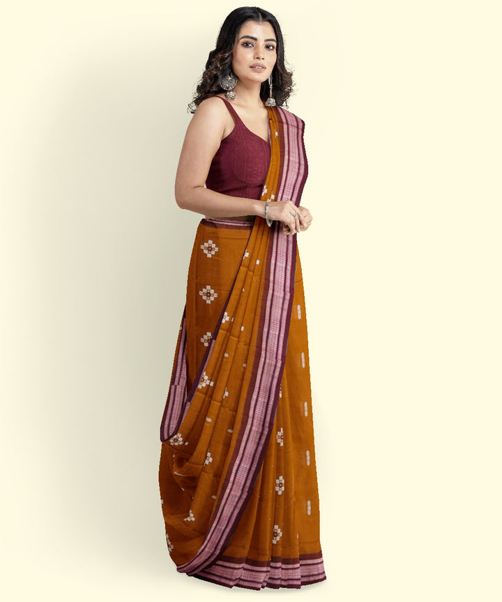 Brown maroon cotton handwoven bomkai saree