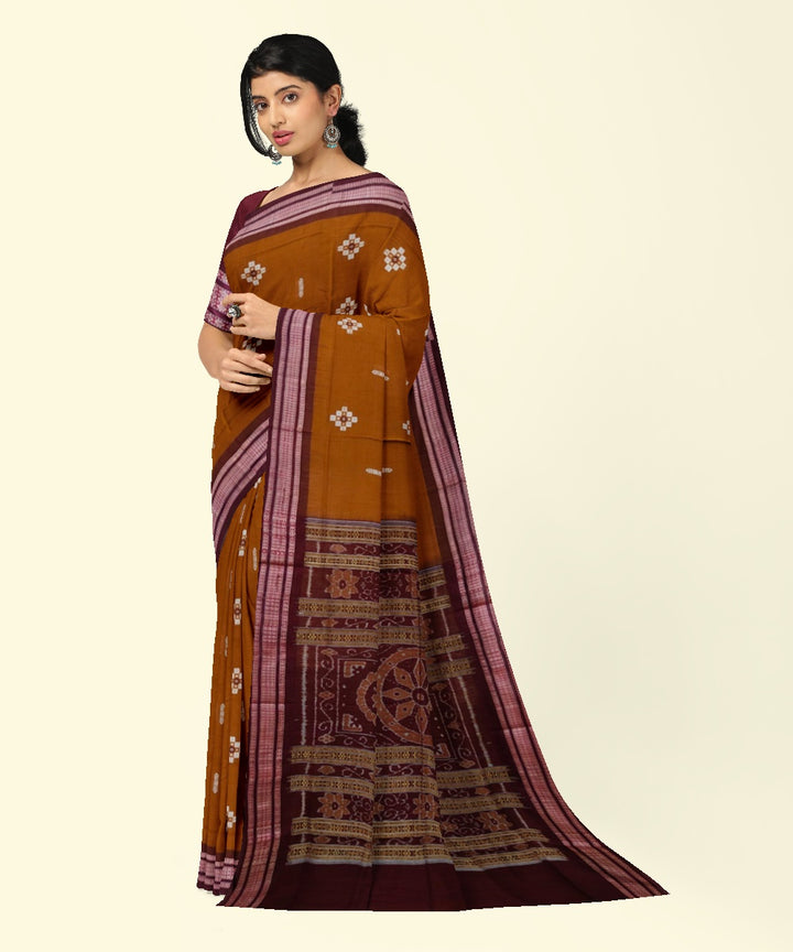 Brown maroon cotton handwoven bomkai saree