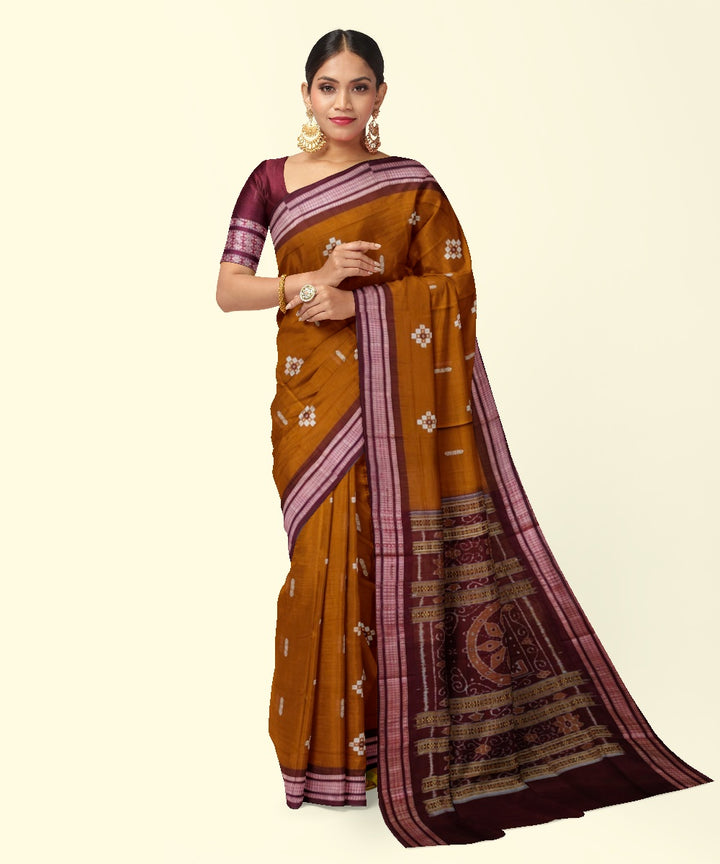 Brown maroon cotton handwoven bomkai saree