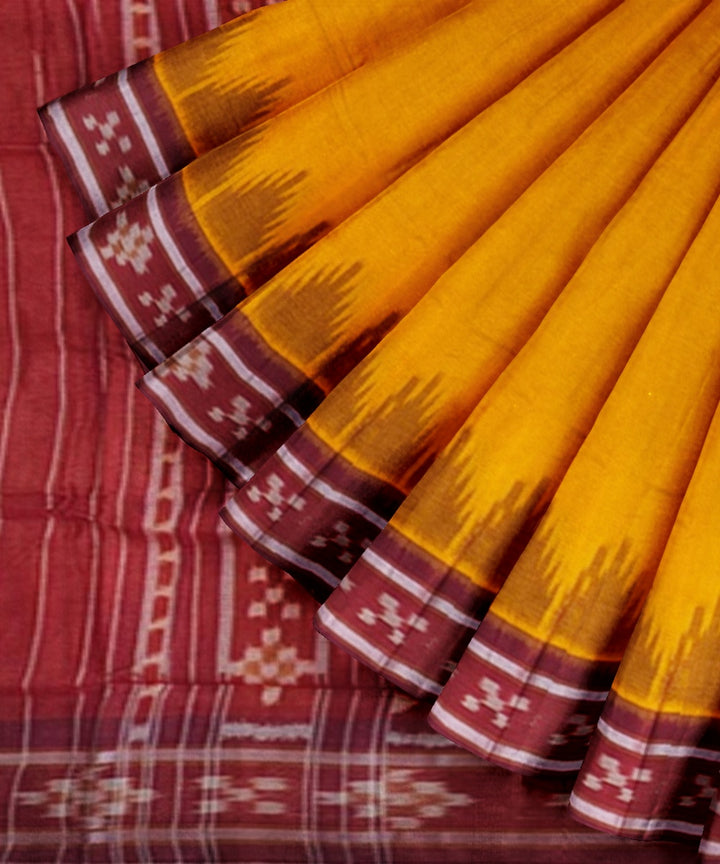 Yellow red cotton handwoven nuapatna saree