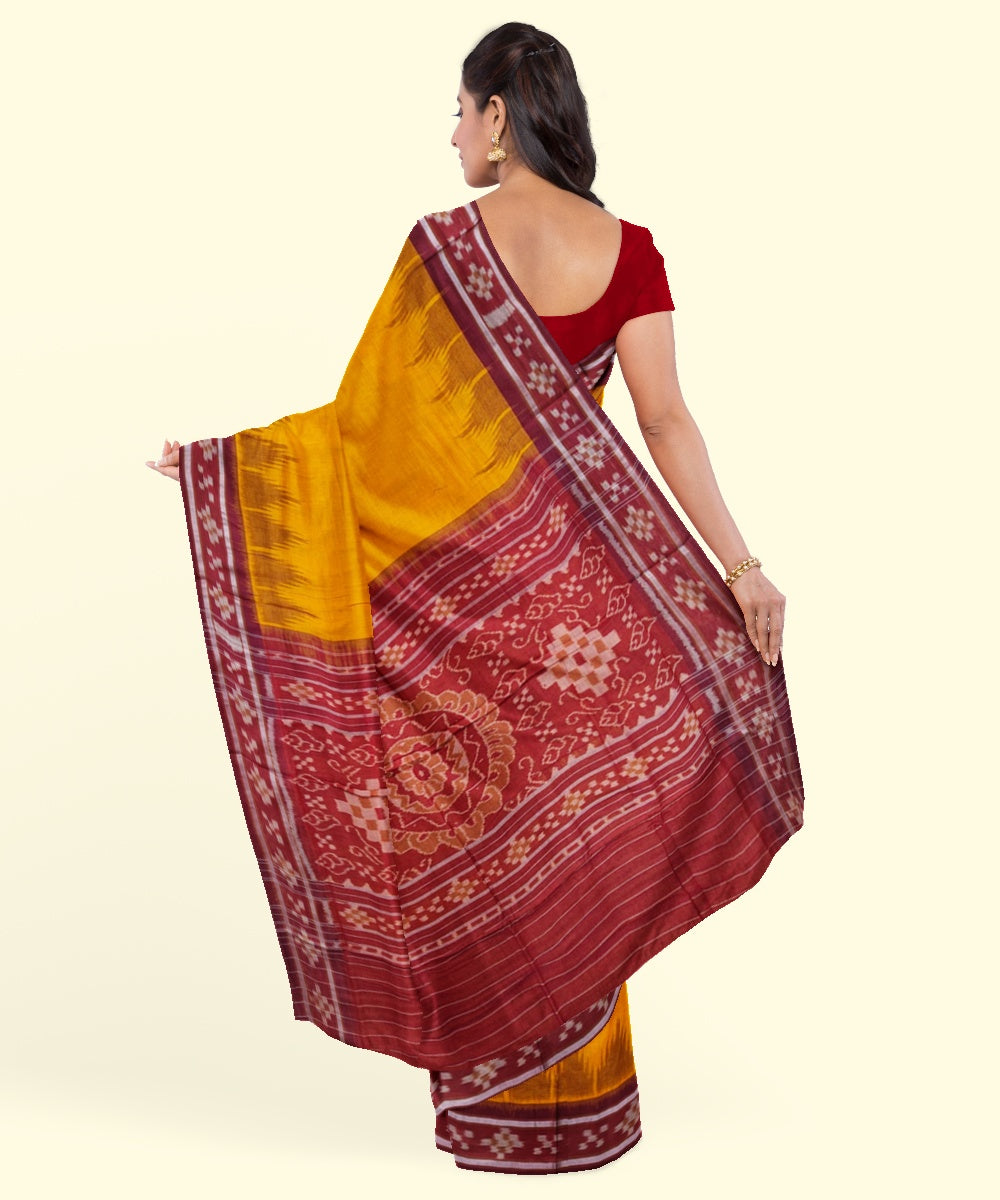 Yellow red cotton handwoven nuapatna saree