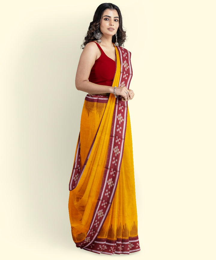 Yellow red cotton handwoven nuapatna saree