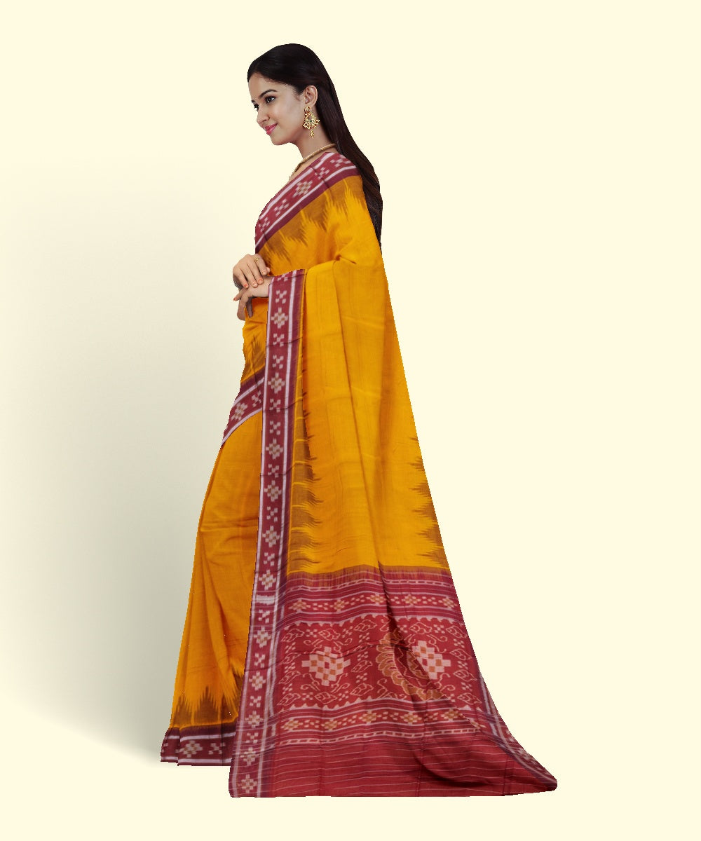 Yellow red cotton handwoven nuapatna saree