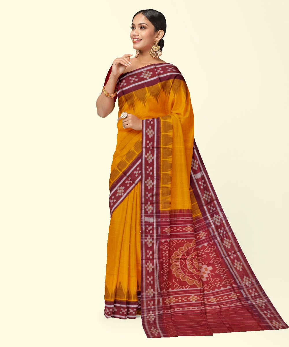 Yellow red cotton handwoven nuapatna saree