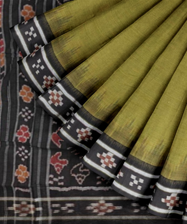 Olive green black cotton handwoven nuapatna saree