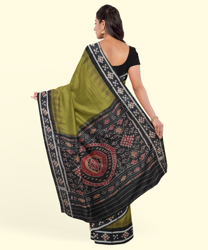 Olive green black cotton handwoven nuapatna saree