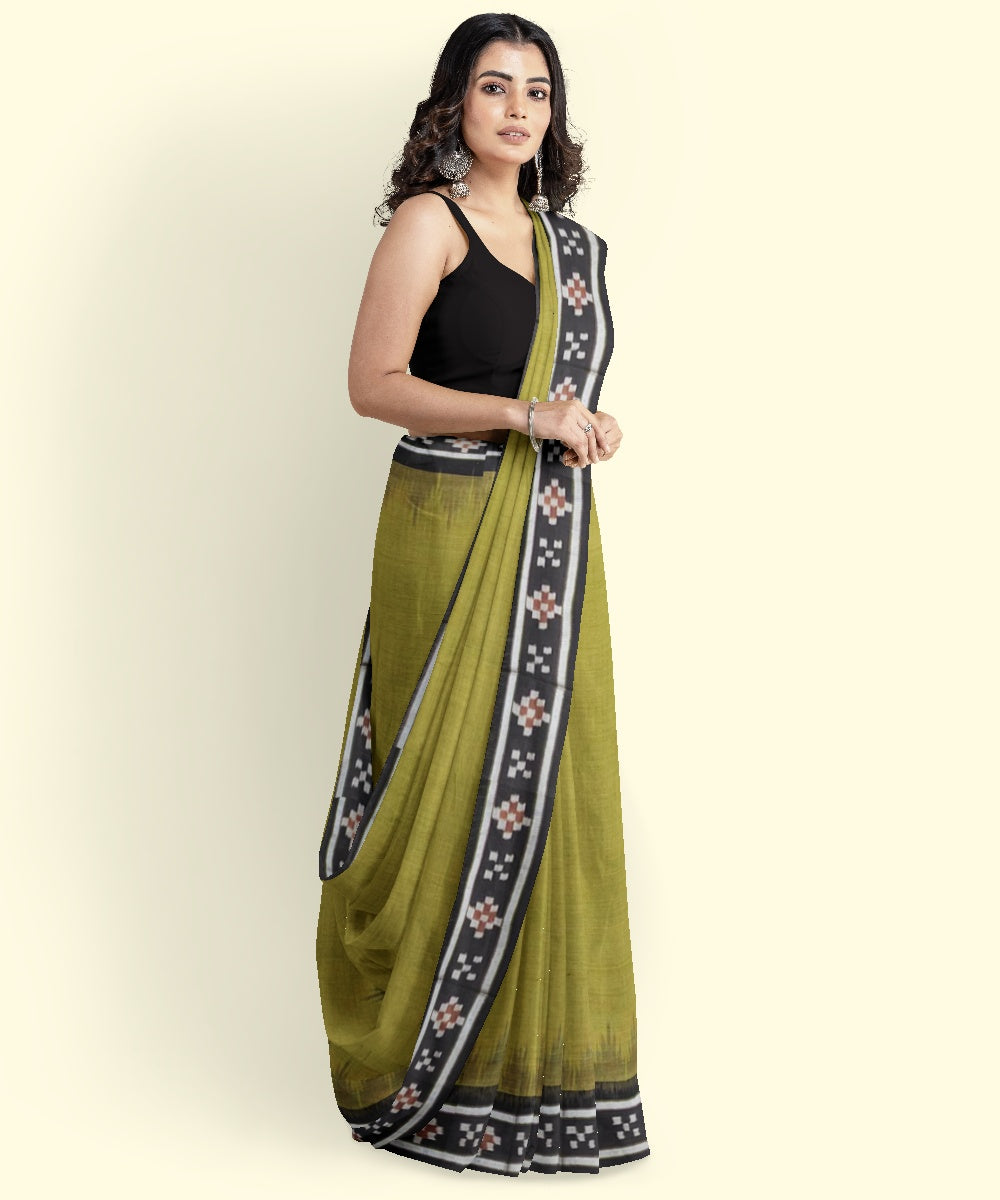 Olive green black cotton handwoven nuapatna saree