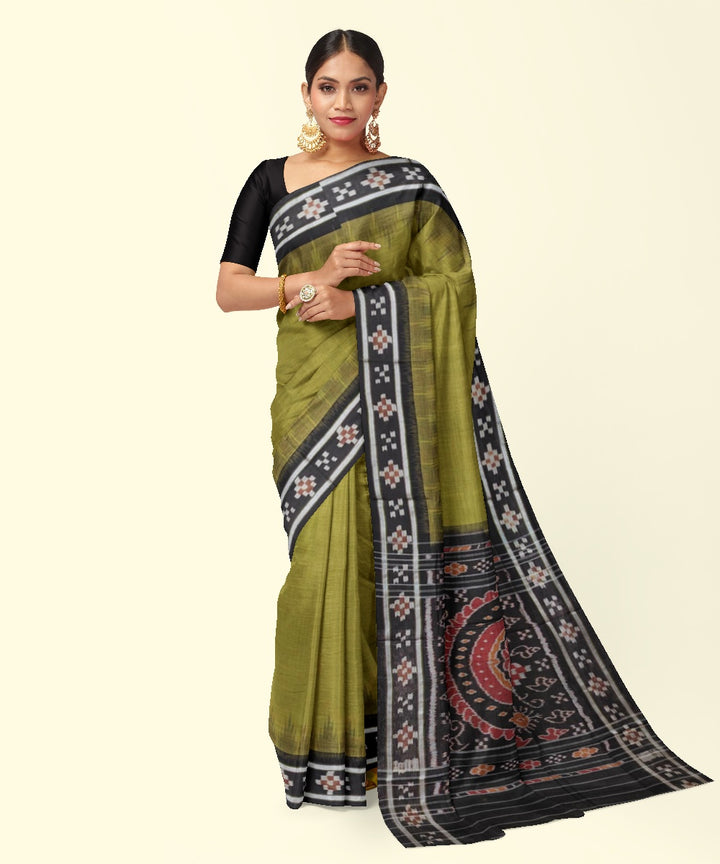 Olive green black cotton handwoven nuapatna saree