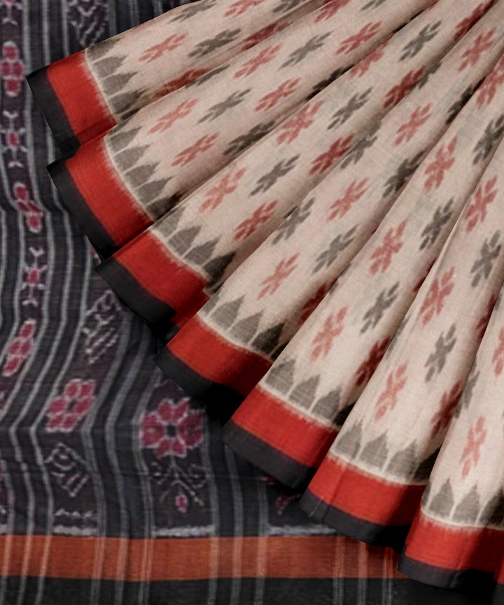 Beige black cotton handwoven nuapatna saree