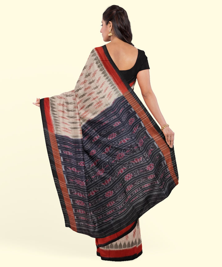 Beige black cotton handwoven nuapatna saree