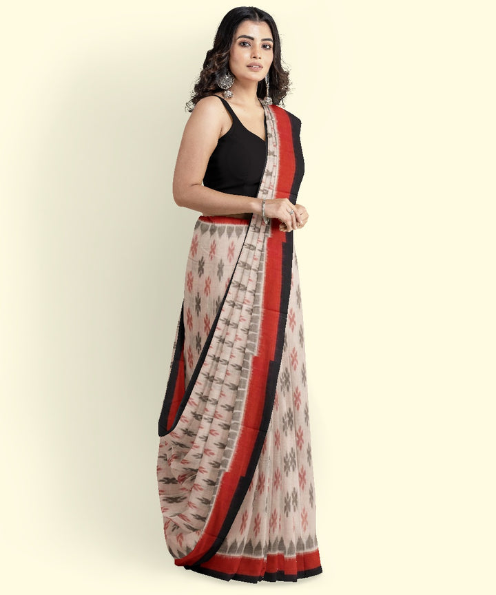 Beige black cotton handwoven nuapatna saree