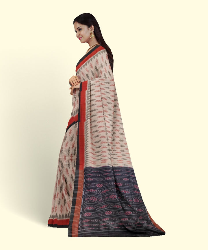 Beige black cotton handwoven nuapatna saree