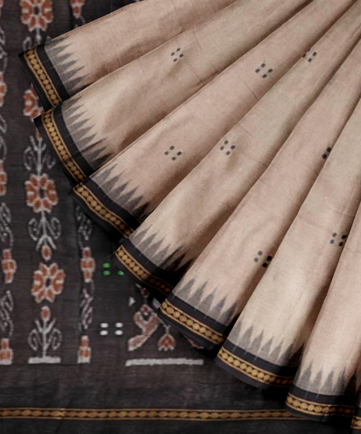 Beige coffee cotton handwoven nuapatna saree