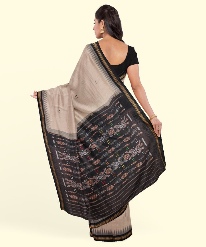 Beige coffee cotton handwoven nuapatna saree