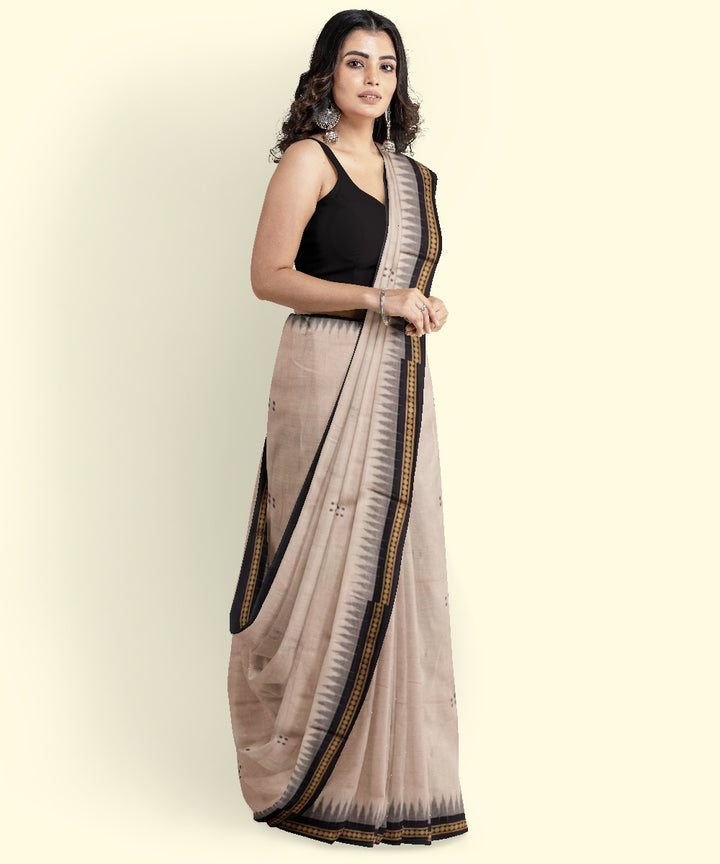 Beige coffee cotton handwoven nuapatna saree
