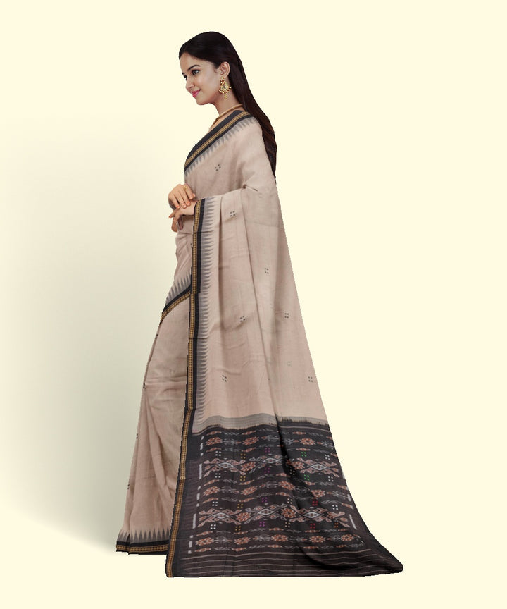 Beige coffee cotton handwoven nuapatna saree