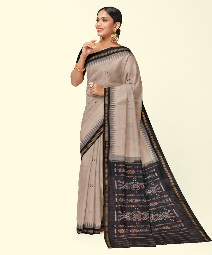 Beige coffee cotton handwoven nuapatna saree