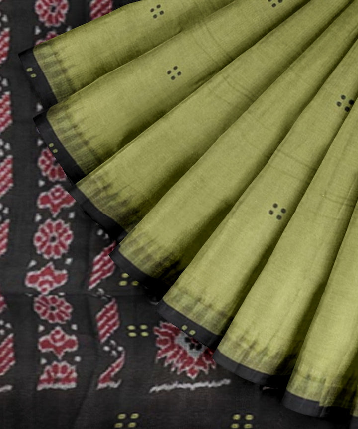 Olive green black handwoven cotton nuapatna saree