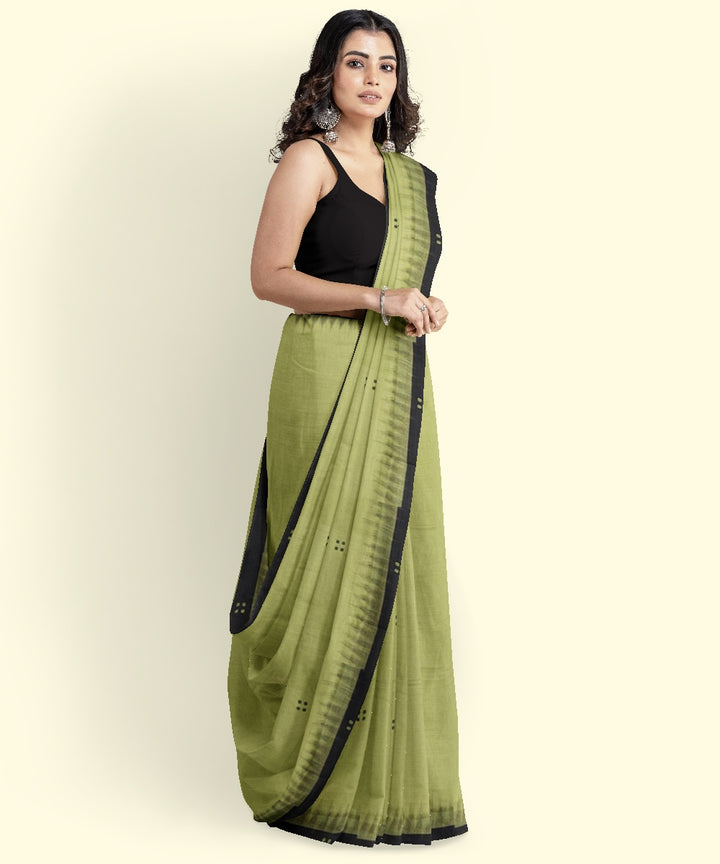 Olive green black handwoven cotton nuapatna saree