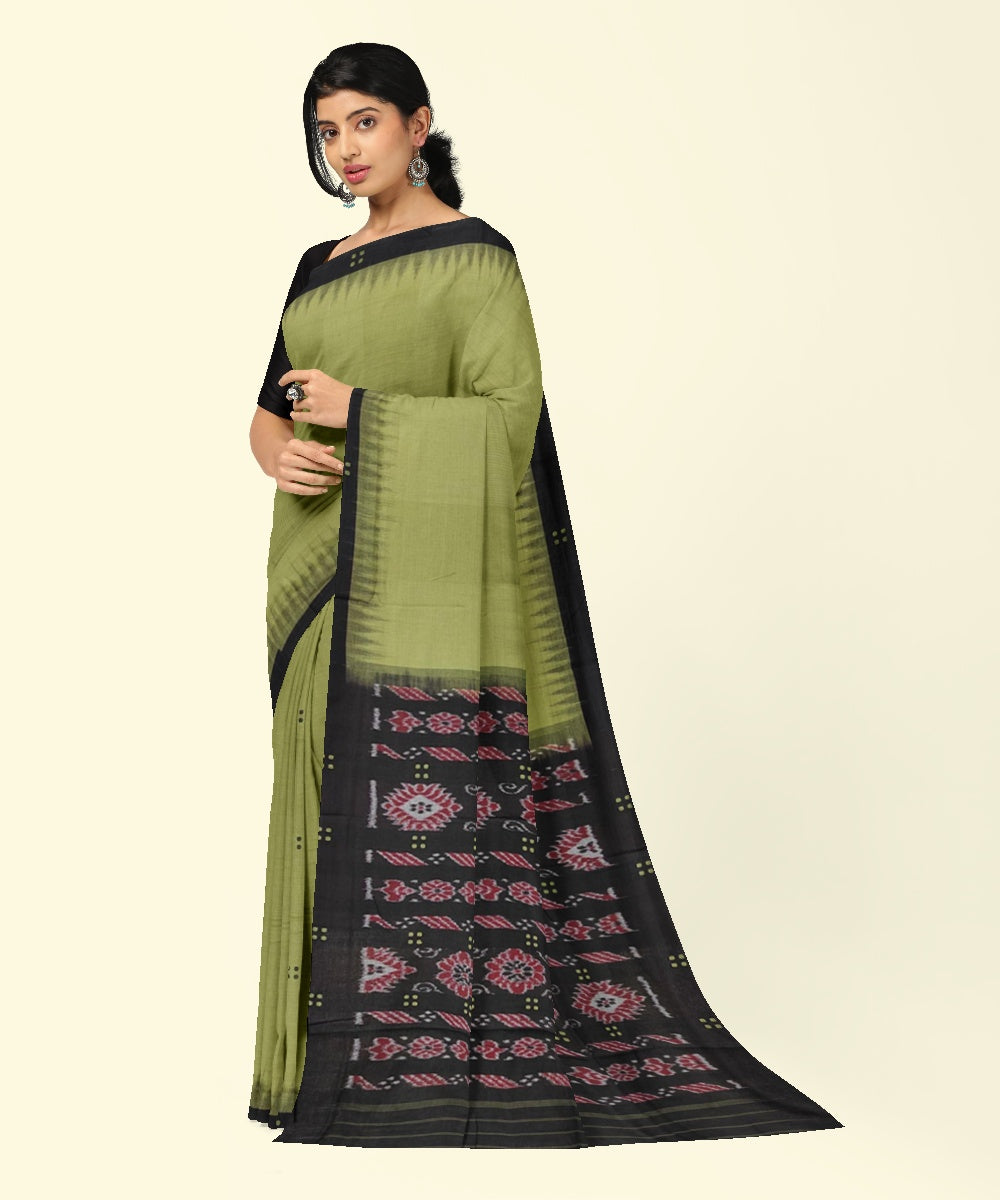 Olive green black handwoven cotton nuapatna saree