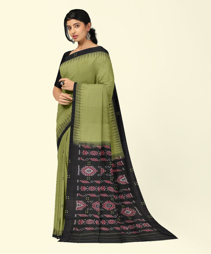 Olive green black handwoven cotton nuapatna saree