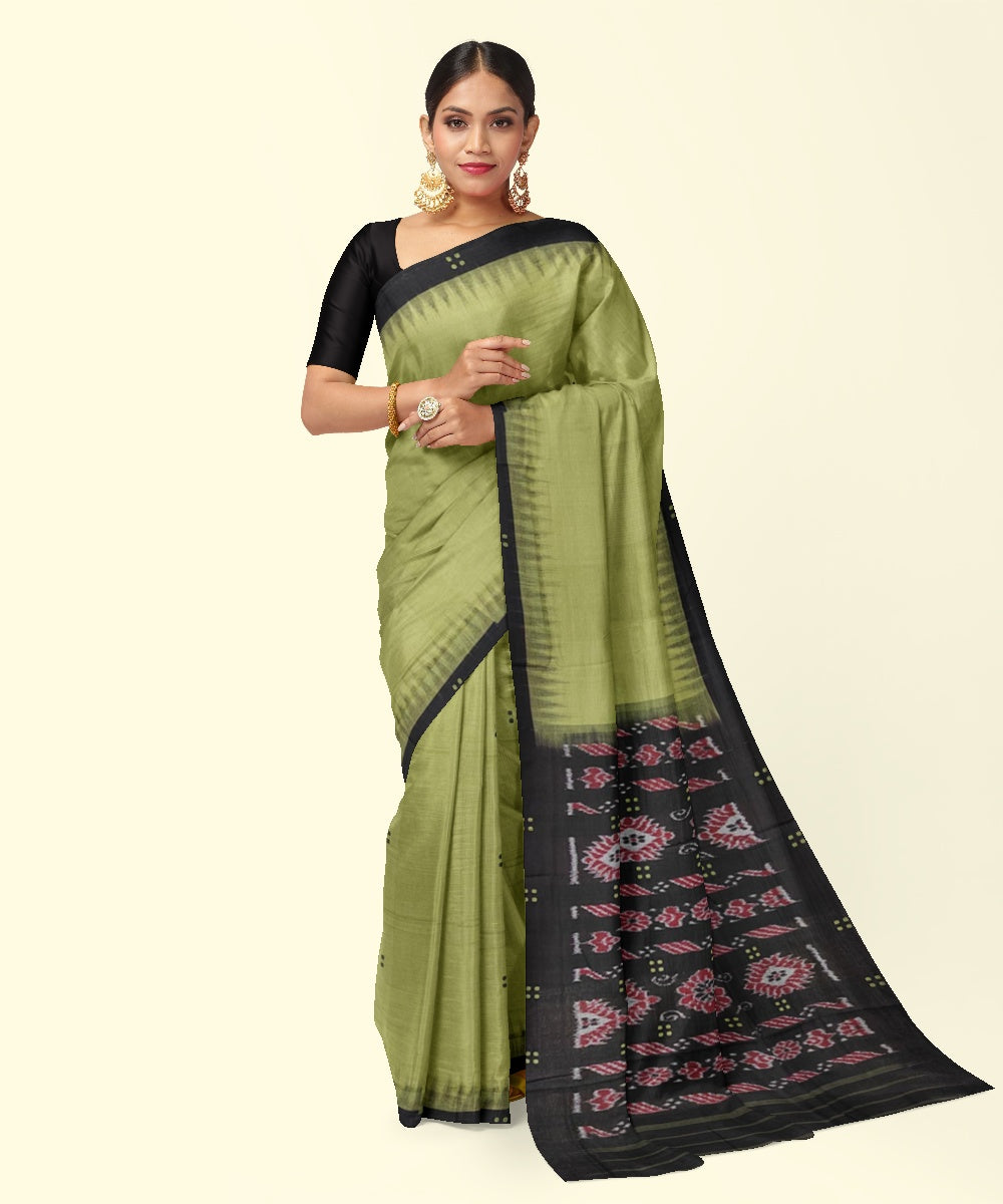 Olive green black handwoven cotton nuapatna saree