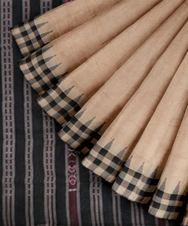 Beige black cotton handwoven sambalpuri saree